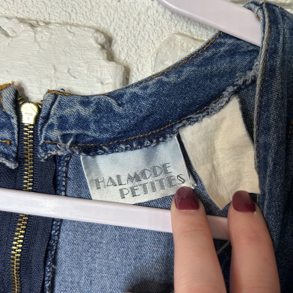 Vintage Halmode Petites Denim Short Sleeve Midi Dress Women's Size 8 / 10 - Picture 5 of 6